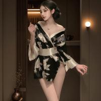 Kimono-Style Deep V Lingerie Robe - Sexy Japanese-Inspired Sleepwear & Cosplay Dress thumbnail