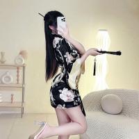 Japanese Kimono Lingerie Set for Women - Flirty Playful Costume with Floral Print & Dramatic Sleeves thumbnail