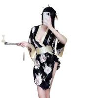 Japanese Kimono Lingerie Set for Women - Flirty Playful Costume with Floral Print & Dramatic Sleeves thumbnail