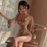 Mannyan Sexy Lingerie Set - Sheer Mesh Deep V-Neck Kimono Style Robe, Japanese-Inspired Costume Outwear thumbnail