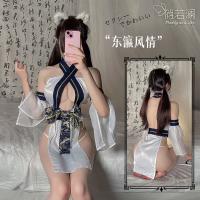 Ruolan Sexy Oriental Lingerie Set – Japanese-Inspired Split-Back Kimono Style Outfit with Cross-Neck Design