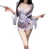 Japanese-Style Butterfly Lace Sleep Robe Set - Sheer Seductive Kimono-Inspired Lingerie Outfit, No-Remove Design thumbnail