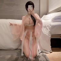 Lace Bridal Sleepwear Set - Plus Size Sheer Hanfu-Inspired Robe, Kimono & Chemise Nightgown Ensemble thumbnail