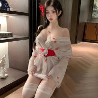 XianYi Japanese-Style Sexy Lingerie Set - Sheer Kimono-Inspired Uniform with Floral Print, No-Remove Design thumbnail