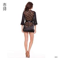 Silk Satin Robe Lingerie Set – Elegant Lace Kimono Sleepwear with Matching Sash, Plus Size 5/8 Sleeve Bathrobe thumbnail