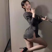 Sexy Secretary Costume Set - Striped No-Remove Shirt & Lingerie Sleepwear Outfit for Adults thumbnail
