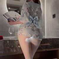 Japanese-Inspired Sexy Yami-Kawaii Kimono Robe Sleep Dress – Floral Chiffon Lace-Up Sleepwear for Women thumbnail