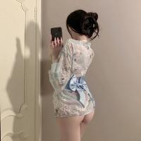 Japanese Kimono-Style Embroidered Lace Sleepwear Set - Sheer Sensual Babydoll & Thong Lingerie thumbnail