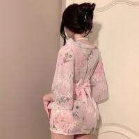 Japanese Kimono-Style Embroidered Lace Sleepwear Set - Sheer Sensual Babydoll & Thong Lingerie thumbnail