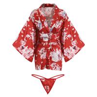 Kuoruo Sexy Kimono-Style Lingerie Set - Satin Open-Front Printed Role Play Outfit for Women thumbnail
