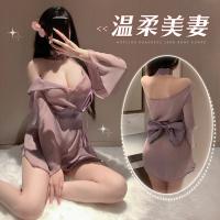 Shimeisha Elegant Kimono-Style Sleep Dress - Wide Sleeve Seductive Lingerie for Women, Pure & Tempting Look