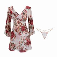 Mannyan Sexy Floral Deep V-Neck Silk Robe & Sheer Kimono Sleep Set - Elegant Lingerie Nightwear thumbnail