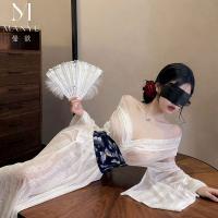 Mandyu Vintage Chinese Palace Style Lingerie Set - Sheer Hanfu-Inspired Long Train Robe & Kimono Outfit thumbnail