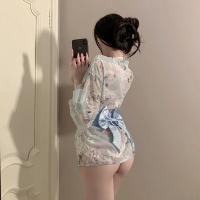Japanese Kimono-Style Embroidered Lace Sleepwear Set - Sheer Sexy 3-Piece Lingerie Outfit thumbnail