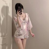 Japanese Kimono-Style Embroidered Lace Sleepwear Set - Sheer Sexy 3-Piece Lingerie Outfit thumbnail