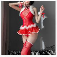 2023 New Year Red Sexy Lingerie Set – Velvet Reindeer-Themed Bodysuit & Mesh Costume Outfit thumbnail