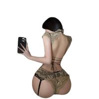 Chao Mu Erotic Lingerie Set - Thorny Rose Open-Crotch Bodysuit with Adjustable Ties, Sensual & Elegant thumbnail