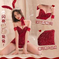 Feimu New Year Sexy Lingerie Set - Velvet & Sequin Bunny Costume Sleepwear, Seductive Outfit for Women thumbnail