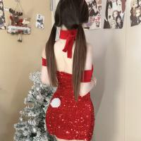 New Year Sexy Velvet Bodysuit with Sparkles - Christmas Bunny Girl Lingerie Set, Seductive Sleepwear & Outfit thumbnail