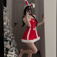 Red New Year Lingerie Set - Sexy Strap Dress, Bunny Girl Costume for Christmas Role Play thumbnail