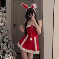 Red New Year Lingerie Set - Sexy Strap Dress, Bunny Girl Costume for Christmas Role Play thumbnail