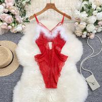 Lucky Red Chinese New Year Lingerie Set - Plush Bodysuit with Lace, Mesh & Underwire for Year of the Ox/Zodiac thumbnail