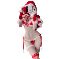 2025 New Year Lingerie Set – Sexy Velvet-Touch Tie-Strap Bodysuit with Faux-Fur Cape Costume thumbnail