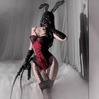 Christmas Bunny Girl Costume - Sexy Sheer Lace Bodysuit with Snap Crotch & Adjustable Straps thumbnail