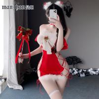 2025 New Year Red Sensual Bodysuit – Sexy Strapless Bandage Sleep Dress & Tight Costume Outfit