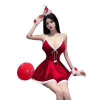 New Year Christmas Costume Dress - Sexy Low-Cut V-Neck Lingerie Slip Dress, No-Remove Uniform Style for Festive Nights thumbnail