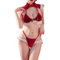 Christmas & Chinese New Year Plus Size Sexy Lingerie Set – Velvet Bra & Panty, Push-Up for Small Bust thumbnail