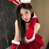 Red Velvet New Year Lingerie Set - Sexy Bunny Costume Dress for Women, Plus Size Pure Temptation Outfit thumbnail