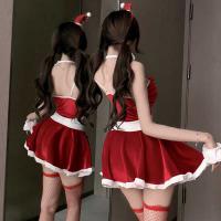 New Year Lingerie Set - Cherry-Themed Sexy Cute Split Outfit, Open-Crotch Holiday Costume for Live Streamers thumbnail