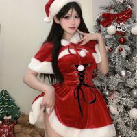 Velvet Sweet Mood Lingerie Set - Christmas Red Robe with Waist-Cinching Cape for Festive Winter Romance thumbnail