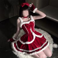 QingShe Sexy Lingerie Set - Japanese Korean Style Red Christmas Dress & Strap Top for New Year Party Outfit thumbnail