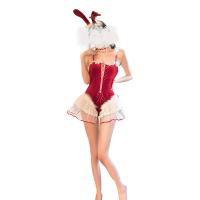 New Year Velvet Embroidered Lace Lingerie Set for Women – Cute Bunny Girl Sexy Sheer Temptation Outfit thumbnail