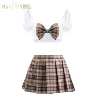 Mannyan Christmas Sexy U-Neck Plaid JK Skirt with Deer Print - Festive Holiday Costume Skirt thumbnail