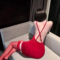 Chao Mu Sexy Lace Bodysuit with Sparkling Rhinestones - New Year Backless Tie-Up Mini Dress Set for Women thumbnail