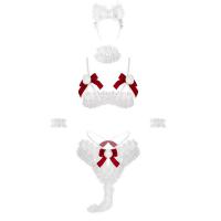 Mannyan New Year Lingerie Set - Sexy Christmas Bow Lace Cut-Out Open-Crotch Bikini Costume for Women thumbnail