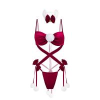 Mannyan New Year Lingerie Set for Women - Deep V-Tie Velvet Bodysuit with Backless Design, Holiday Costume 9346 thumbnail
