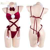 Manyan New Year Velvet Bodysuit Set - Sexy Holiday Lingerie Sleepwear for Women thumbnail