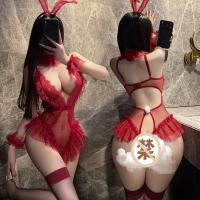 ManYan New Year Lingerie Set - Sexy Open-Crotch Lace Bodysuit, Sheer Seductive Sleepwear for Women thumbnail