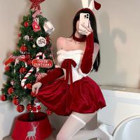 QingShe Sexy Christmas Bunny Girl Costume Set - Seductive Holiday Lingerie Outfit, Pure-Temptation Short Robe Ensemble thumbnail