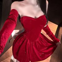 Sexy Off-Shoulder Bow Dress - Pure & Tempting New Year Uniform Style Sparkle Mini Dress, Princess-Inspired Lingerie Dres thumbnail