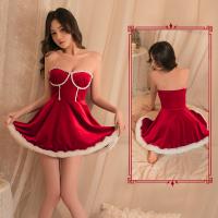 Ruolan Christmas Lingerie Set - Plush Velvet Cami Sleep Dress & Matching Robe Outfit for Women