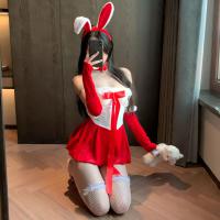 Paris Bloom Lingerie Sleepwear Set - Bunny Girl Costume with Ties & Bow, Holiday Naughty Nightwear thumbnail