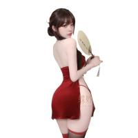 DimiSi Silk Lingerie Qipao Costume - Red Seductive Sleepwear Set, No-Remove Bedroom Outfit for New Year Passion thumbnail