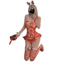 Christmas Red Lingerie Set - Sexy Velvet & Mesh Bodysuit with Reindeer Motif for New Year's Eve & Holiday Parties thumbnail