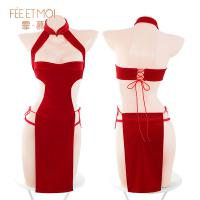 Feimu New Year Velvet Qipao Lingerie Set - Seductive No-Remove Costume for Passionate Nights thumbnail