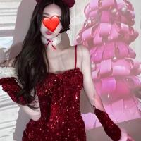 New Year & Christmas Costume Set - Velvet Sequin Lingerie Nightgown for Role Play & Festive Sexy Outfit S2 thumbnail
